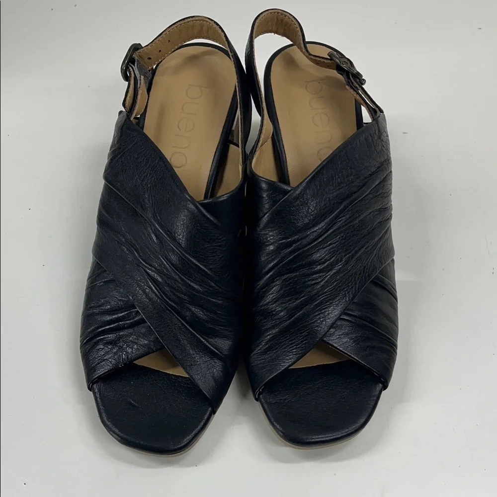 New Bueno Eden Black Leather Block Heel Slingback Sandals Women’s US 6.5-7